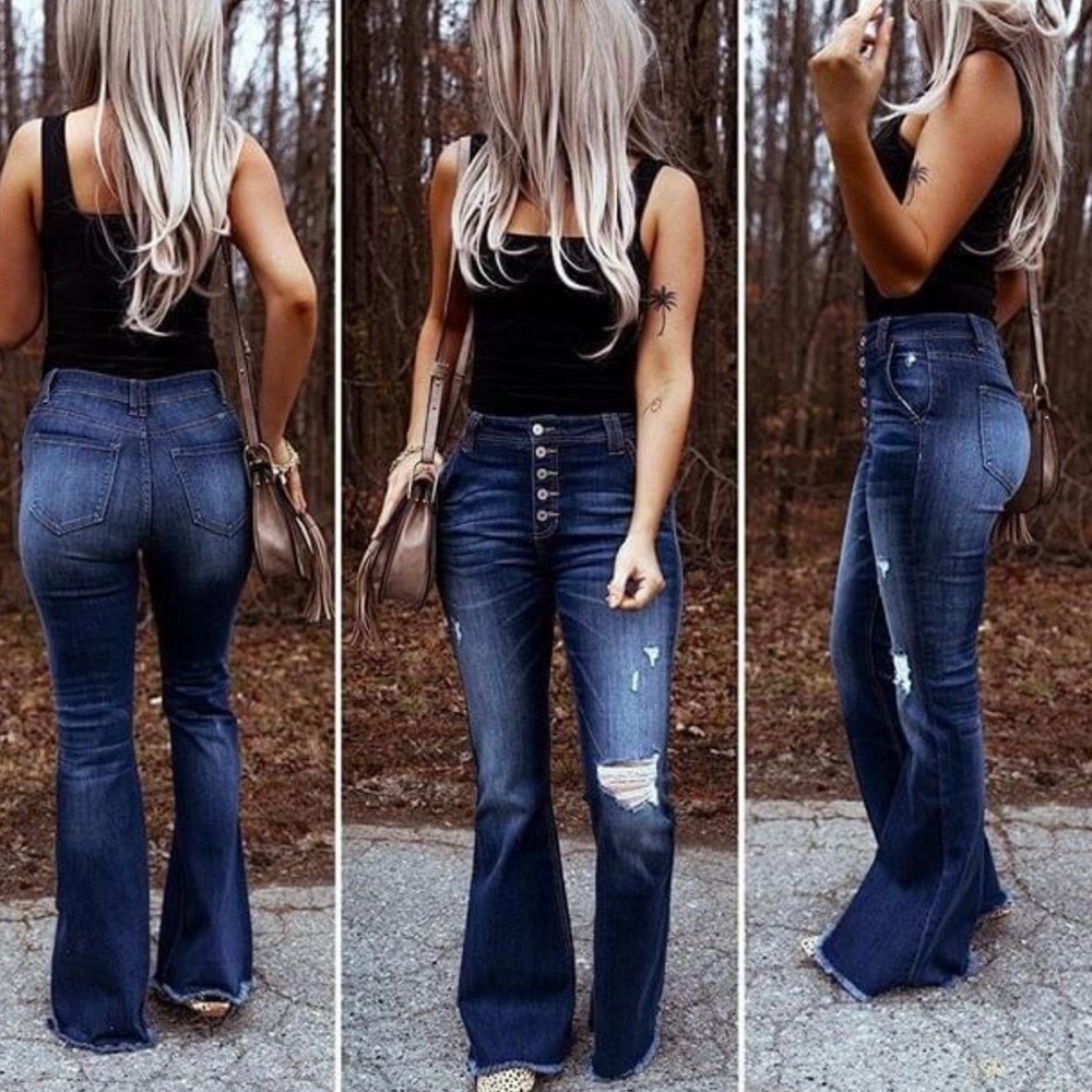KanCan Dark Wash Button Fly Flare Bellbottoms